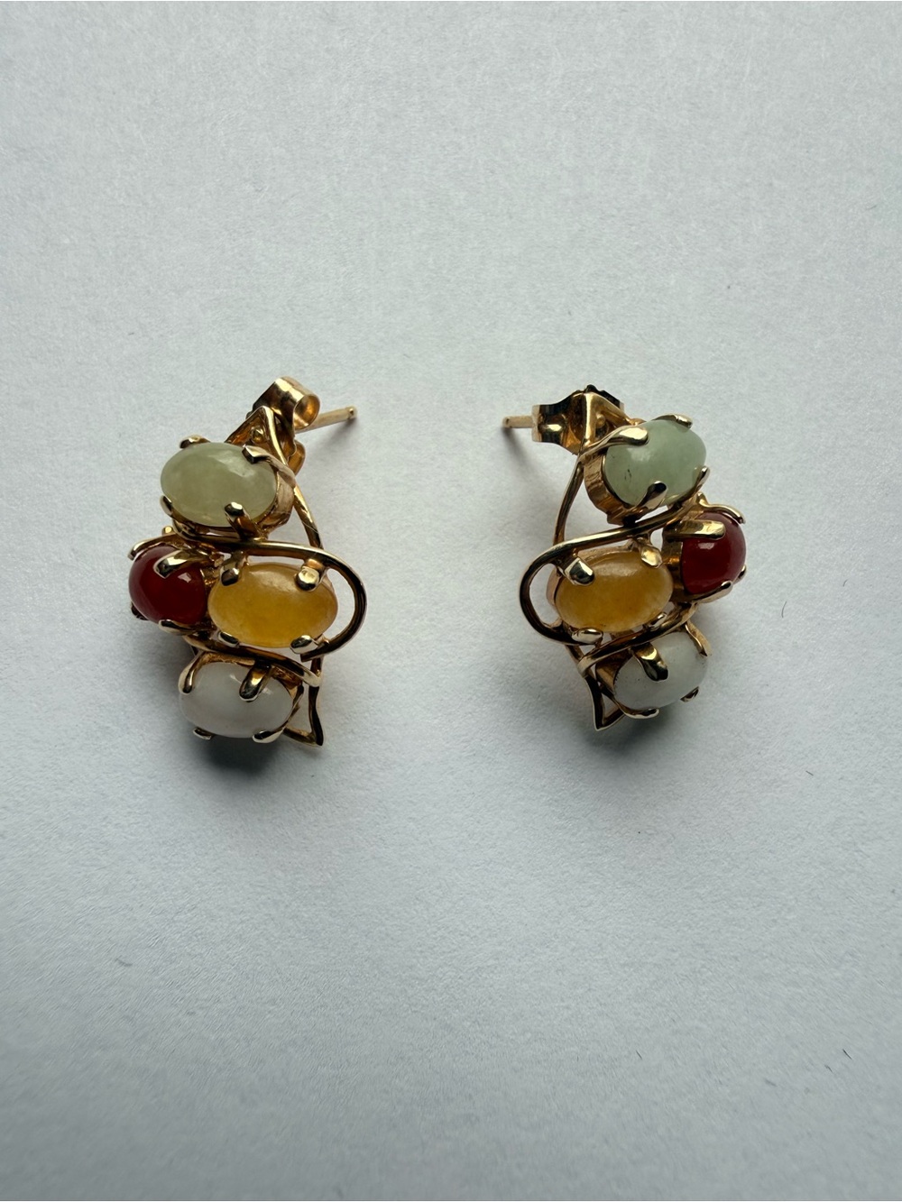 14k gold Multicolor Gemstone Cluster Stud Earrings